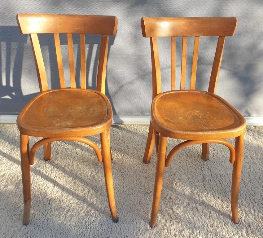 Paire chaises bistrot 1950 Mahieu Made in France