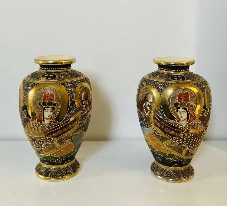 Baluster vases in polychrome earthenware, mid-20th century