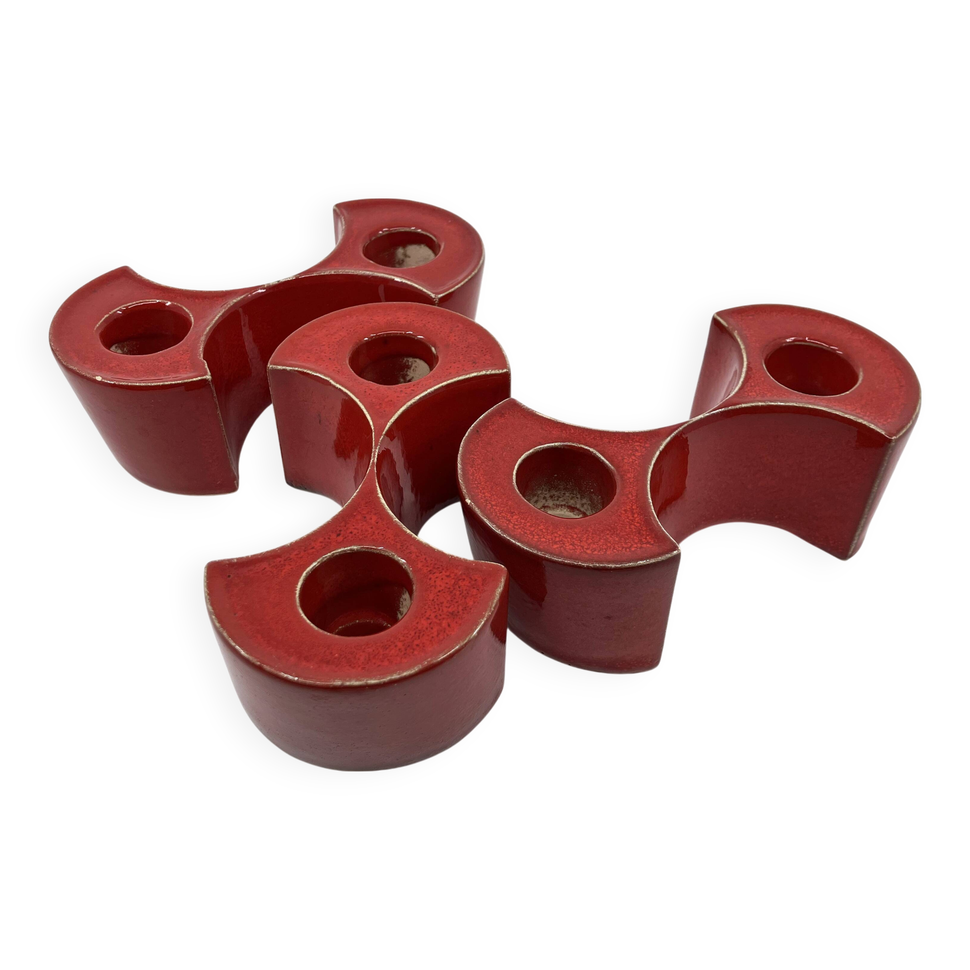 3 red ceramic candlesticks • Cari Zalloni • Steuler • 1970