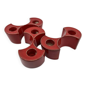 3 bougeoirs/chandeliers en céramique rouge • Cari Zalloni • Steuler • 1970