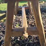 "A frame" bench in solid oak, patinated.