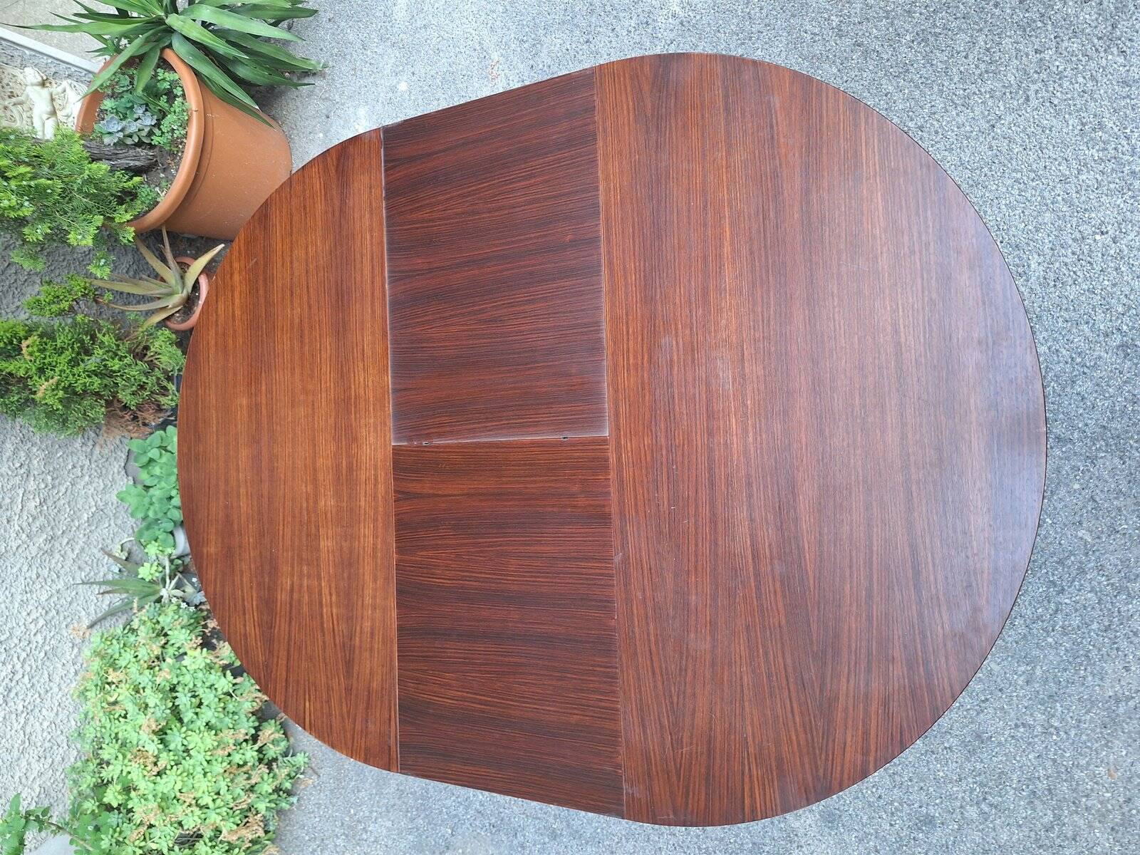 Table à manger en bois avec plateau rond extensible, années 1950