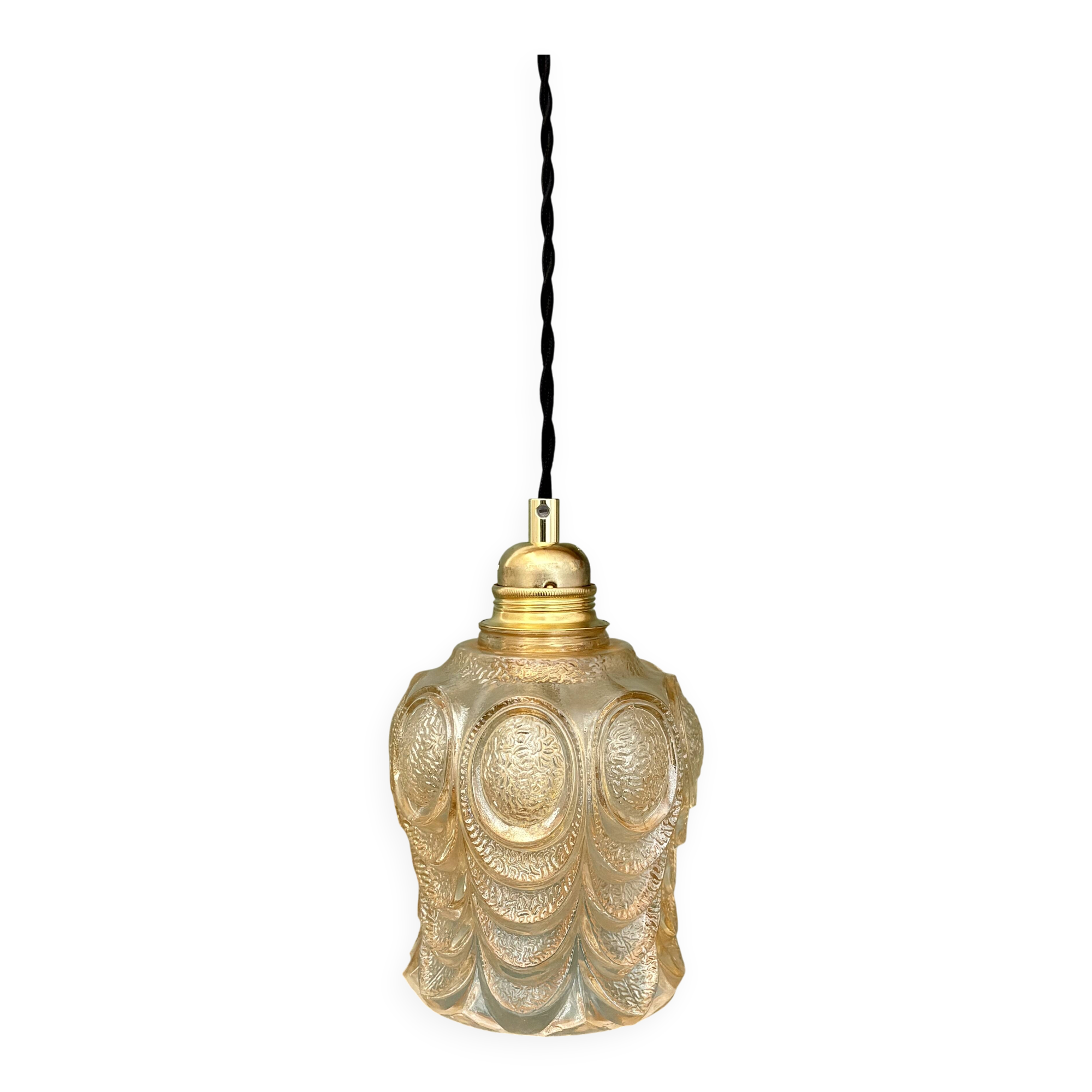 Suspension globe vintage en verre ambré