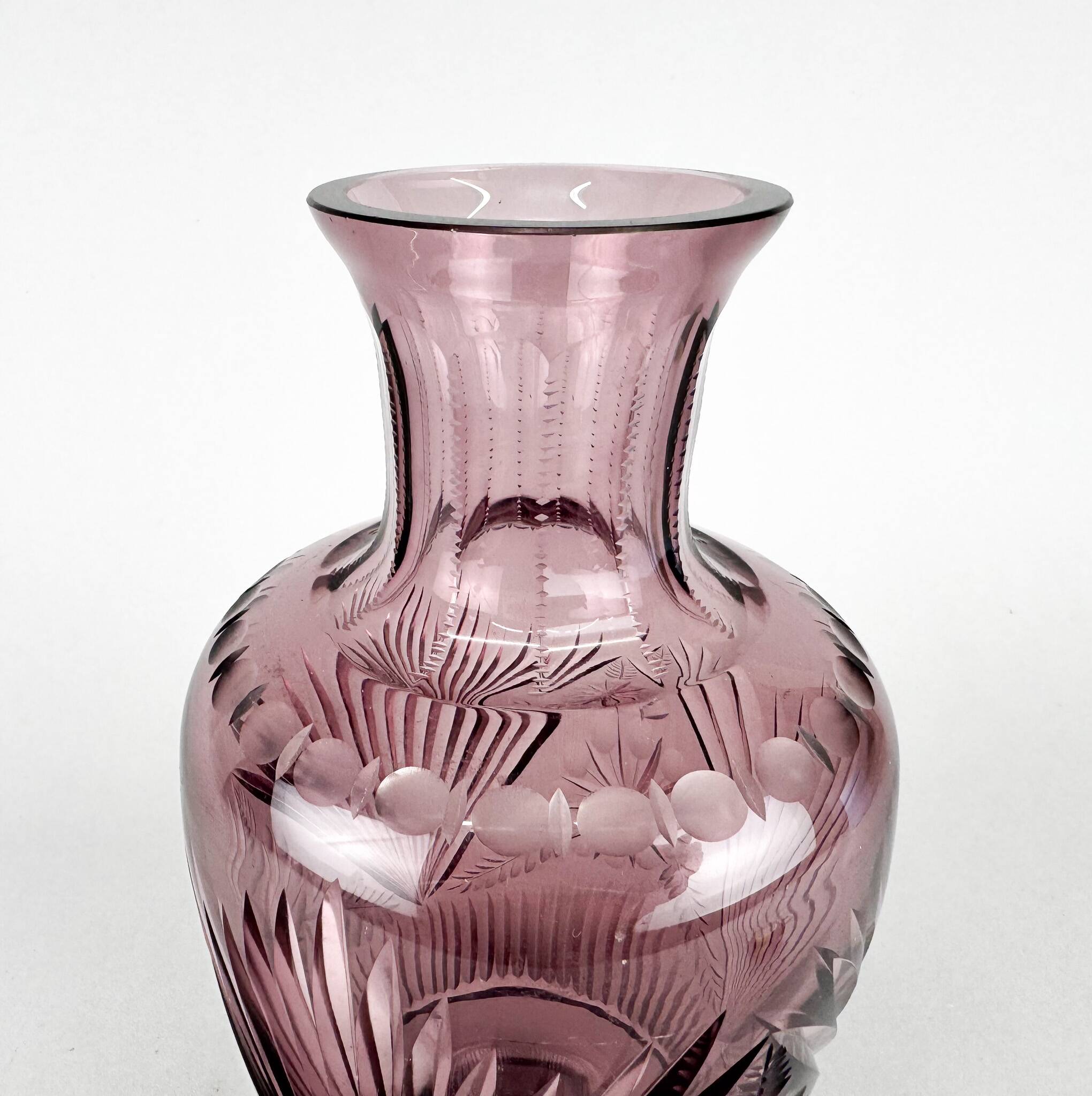 Bohemian Hand Cut Glass Vase, 1970s
