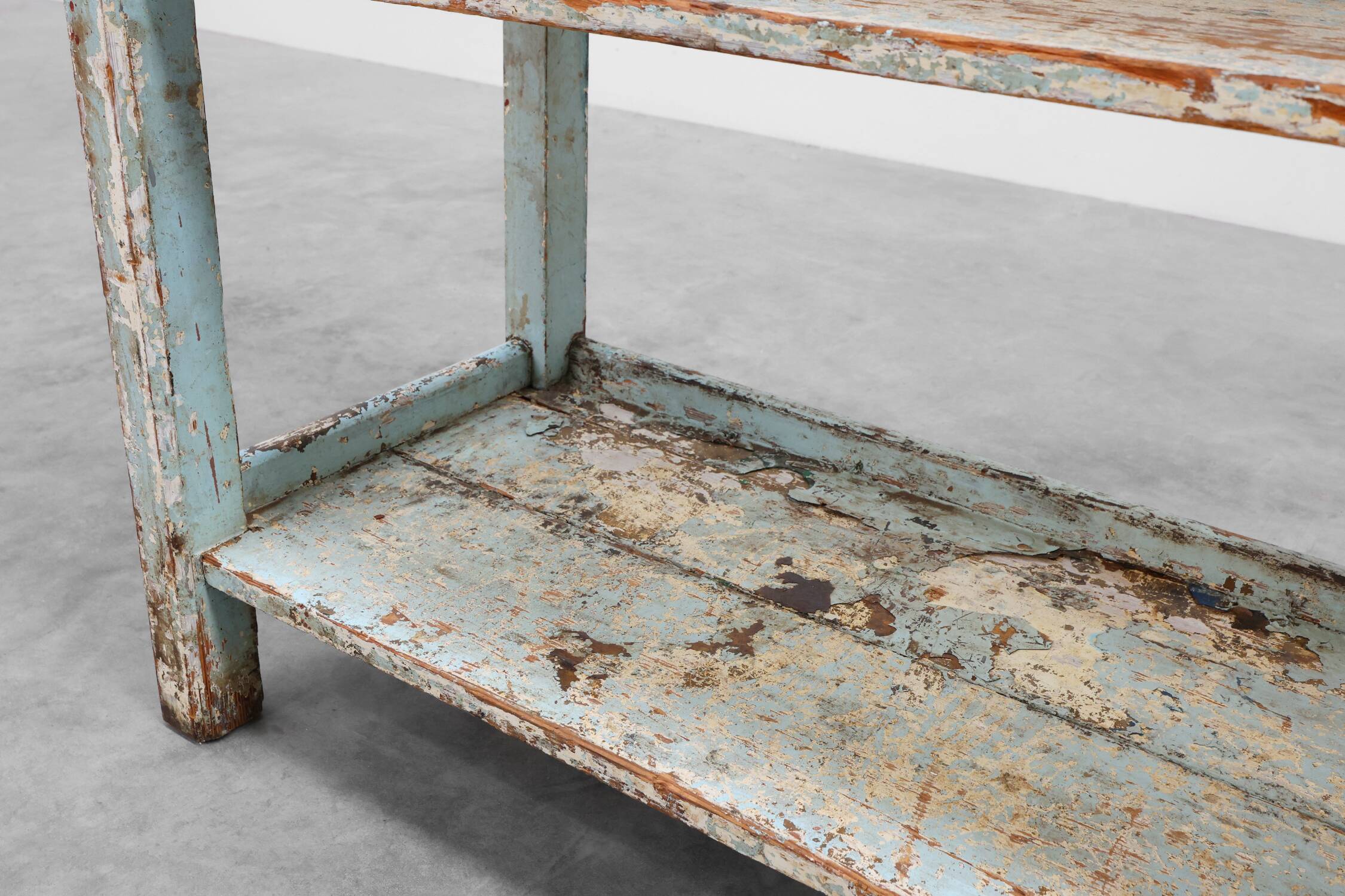 Industrial console with patina of old layers of paint, France ca. 1900