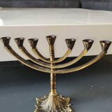 Jerusalem Menorah. Modernist style. In antique gold patinated brass. Dimensions: 15 x 20