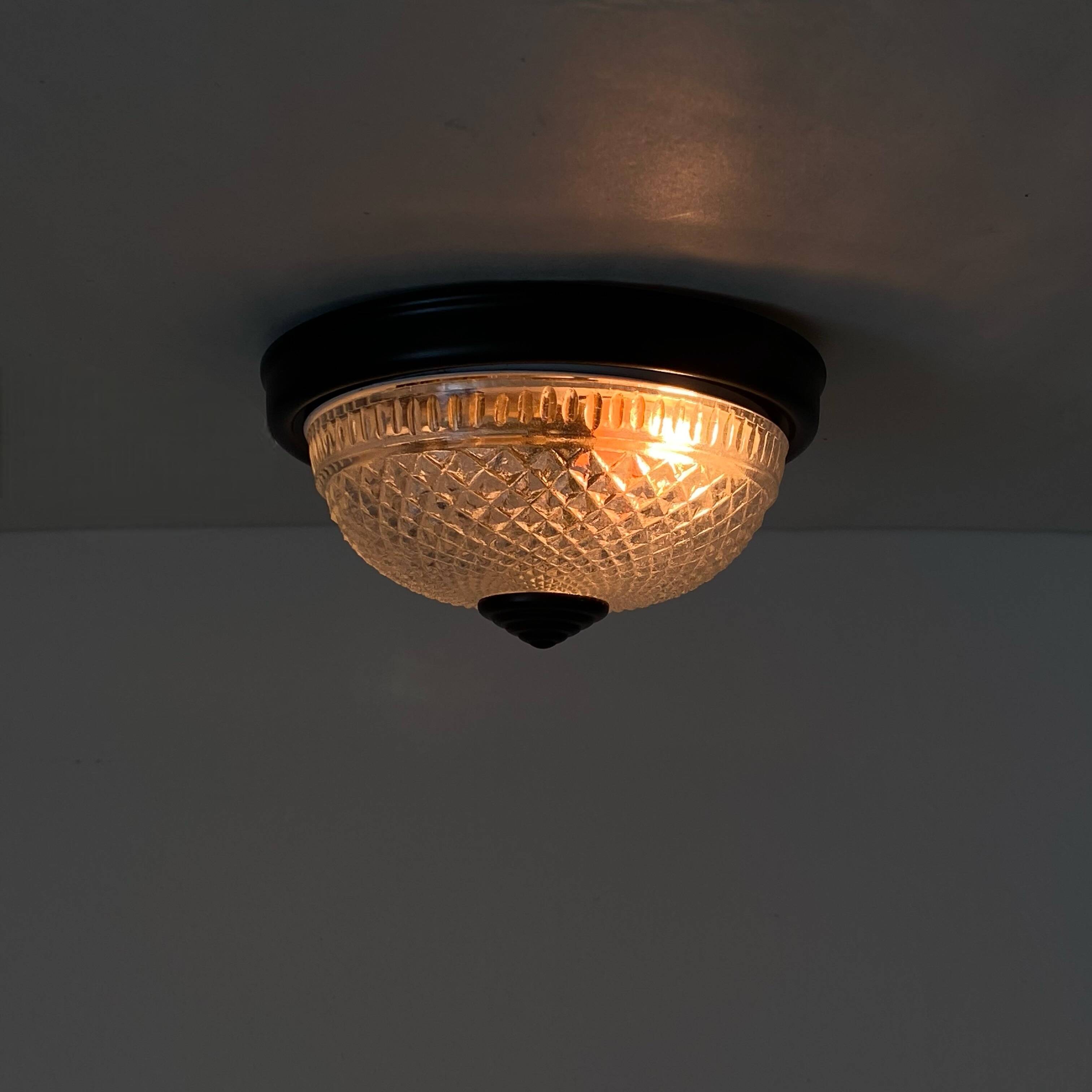 Small glass ceiling light from the 1980s, antique transparent light fixture