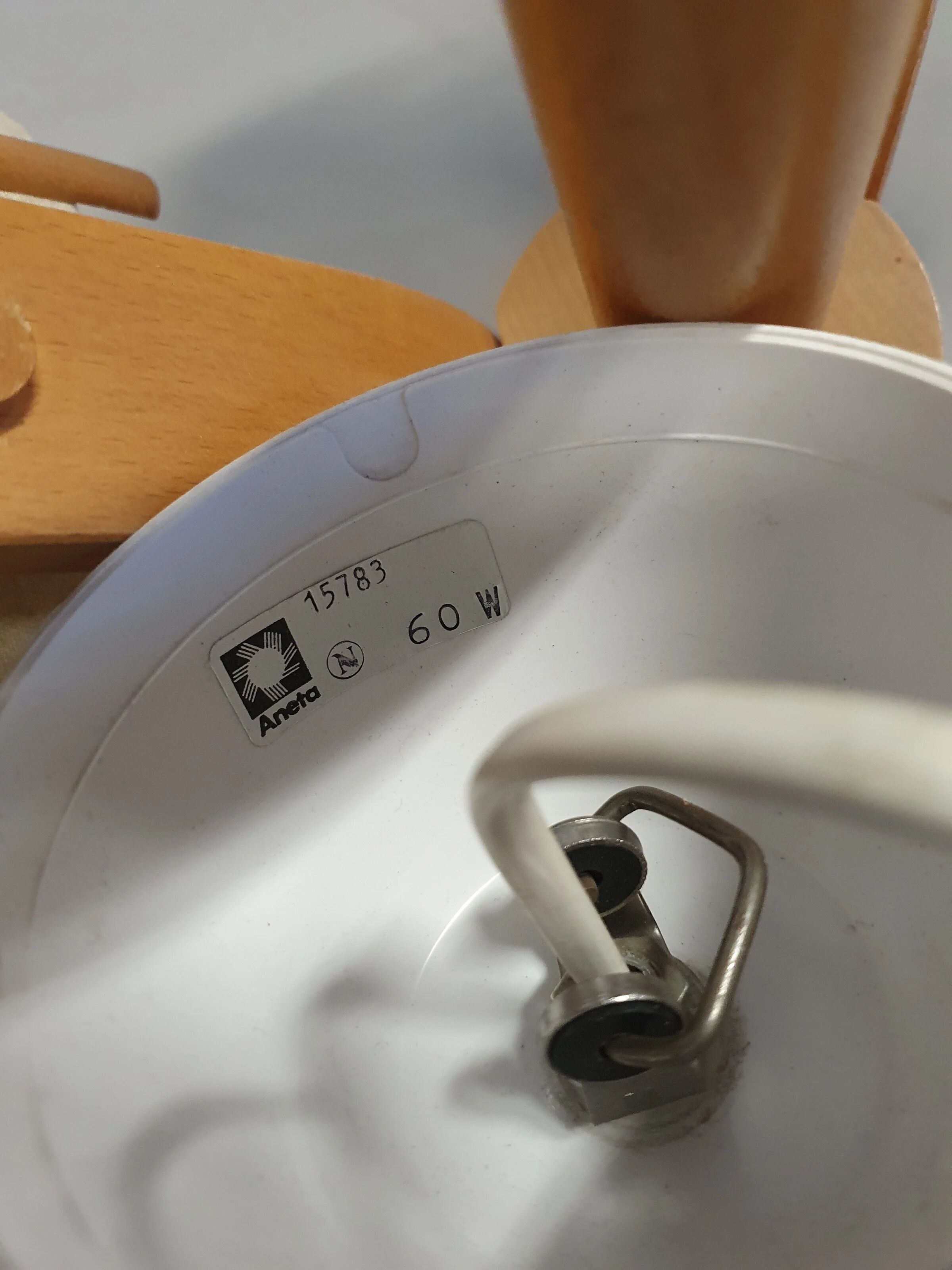 A rare bent beech and fabric three-branch ceiling pendant light by J Wickelgren and M Strandang for Aneta, Sweden, 1970s