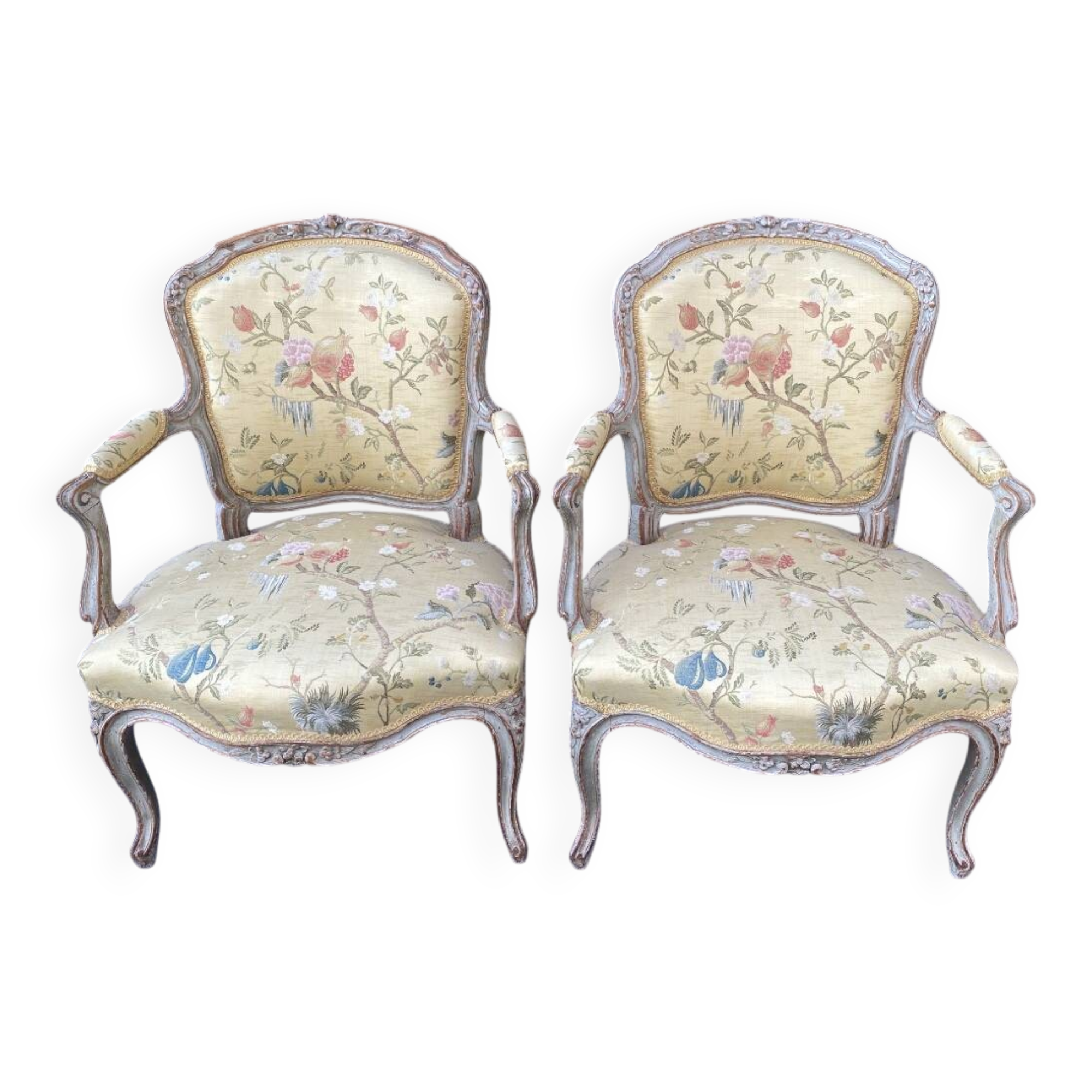 Pair of Louis XV style lacquered wood armchairs