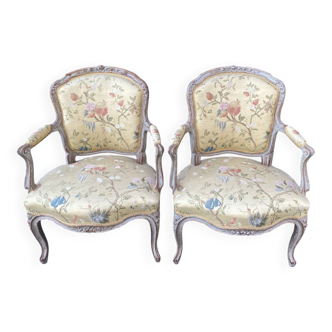 Pair of Louis XV style lacquered wood armchairs