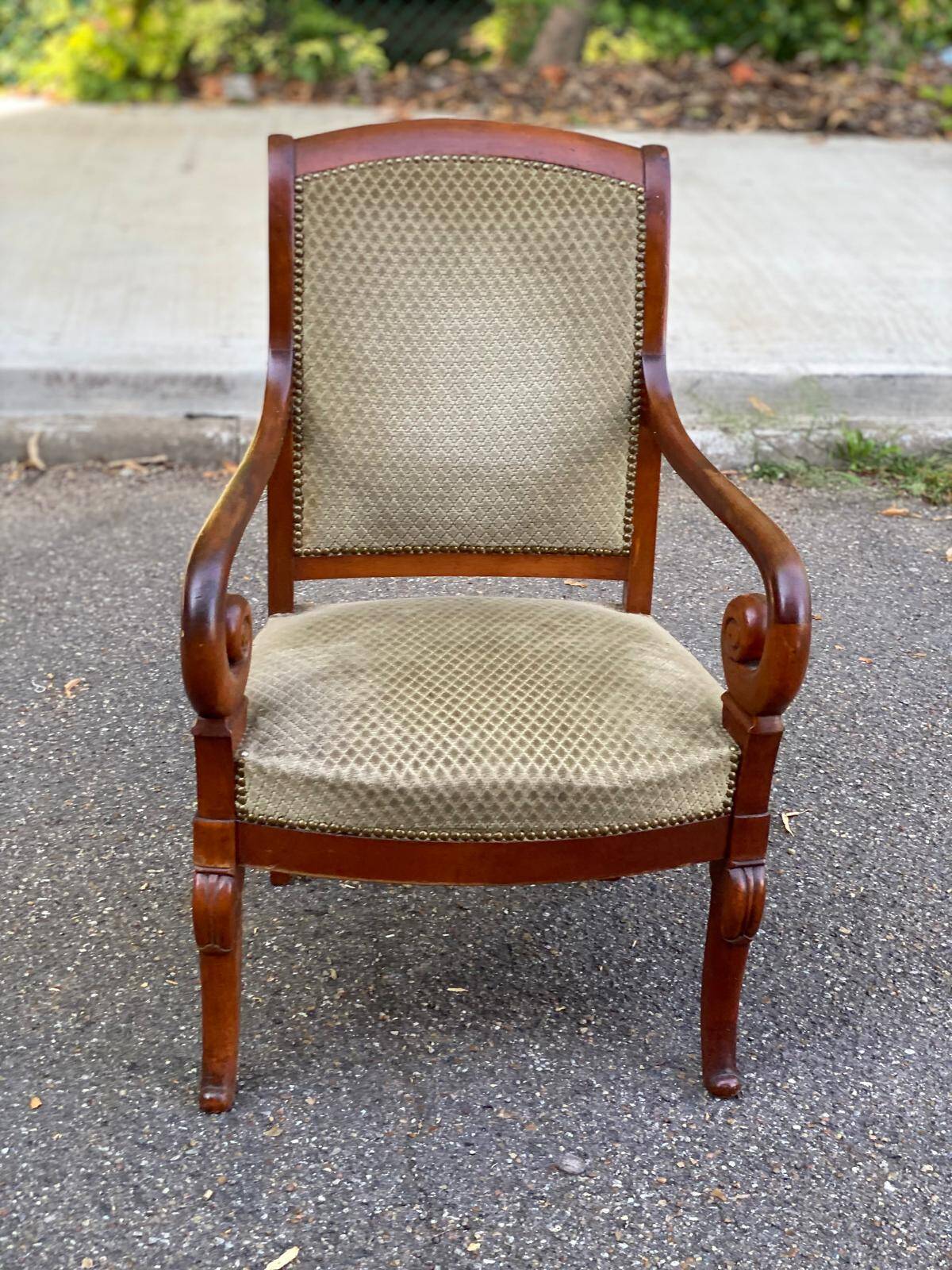 Louis Philippe regency office chair in solid wood and beige velvet