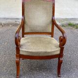 Louis Philippe regency office chair in solid wood and beige velvet
