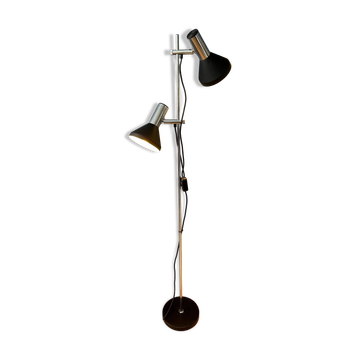 Mid-century black vintage floor lamp with two aluminium spots.