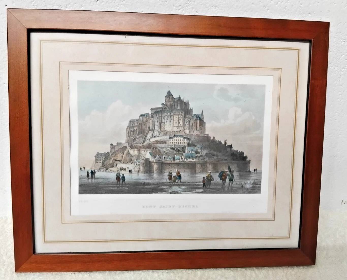 Vintage Framed Watercolour Print "Mont St Michel"