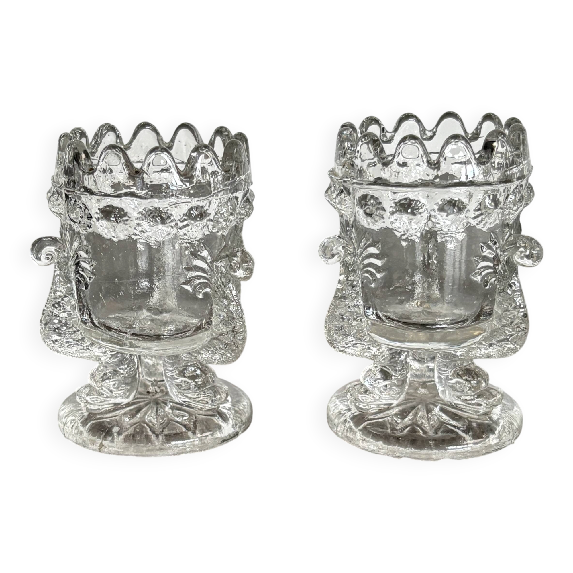 Pair of antique moulded glass egg cups