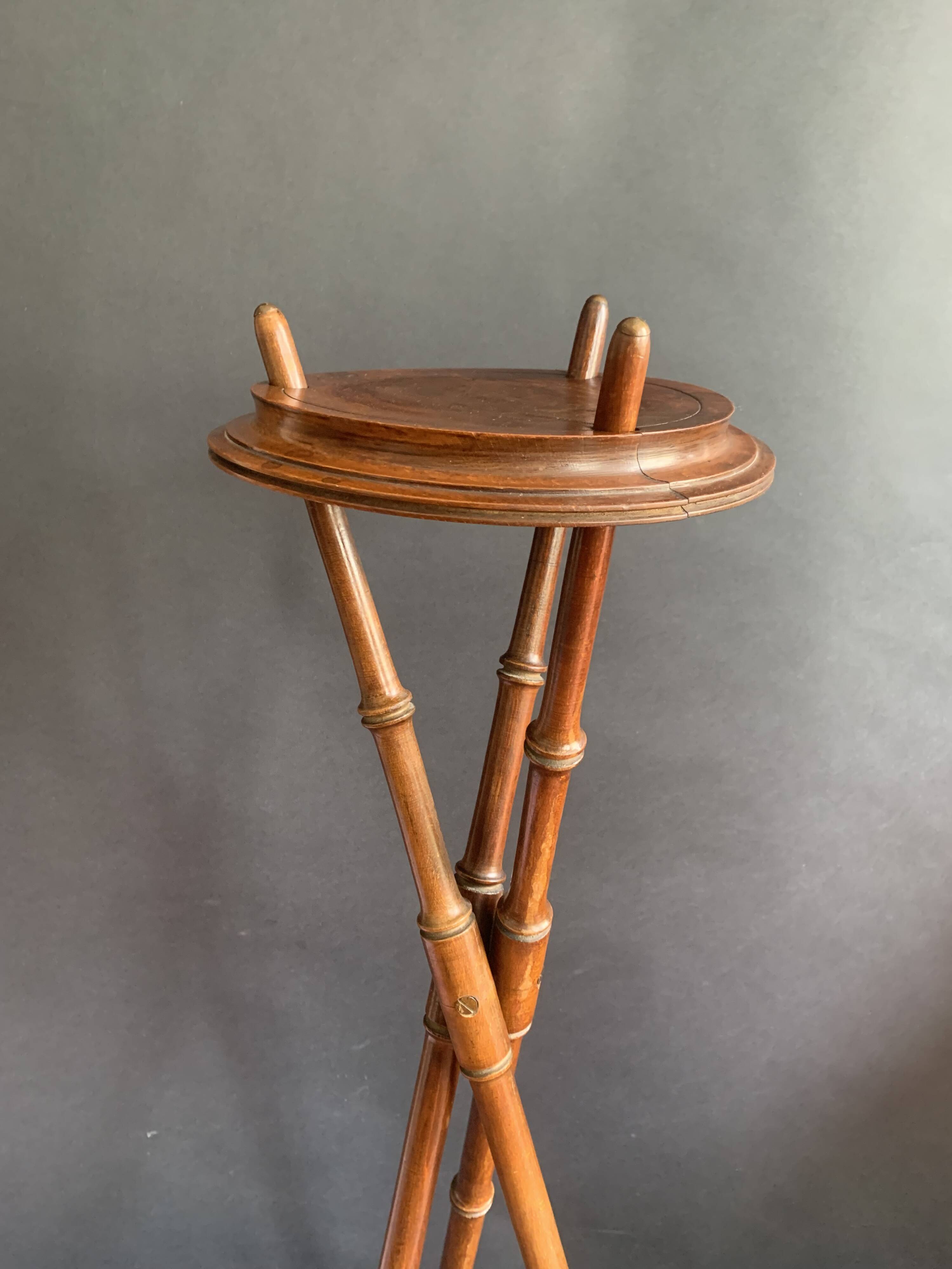 Napoleon III tripod plant stand in bamboo-style wood
