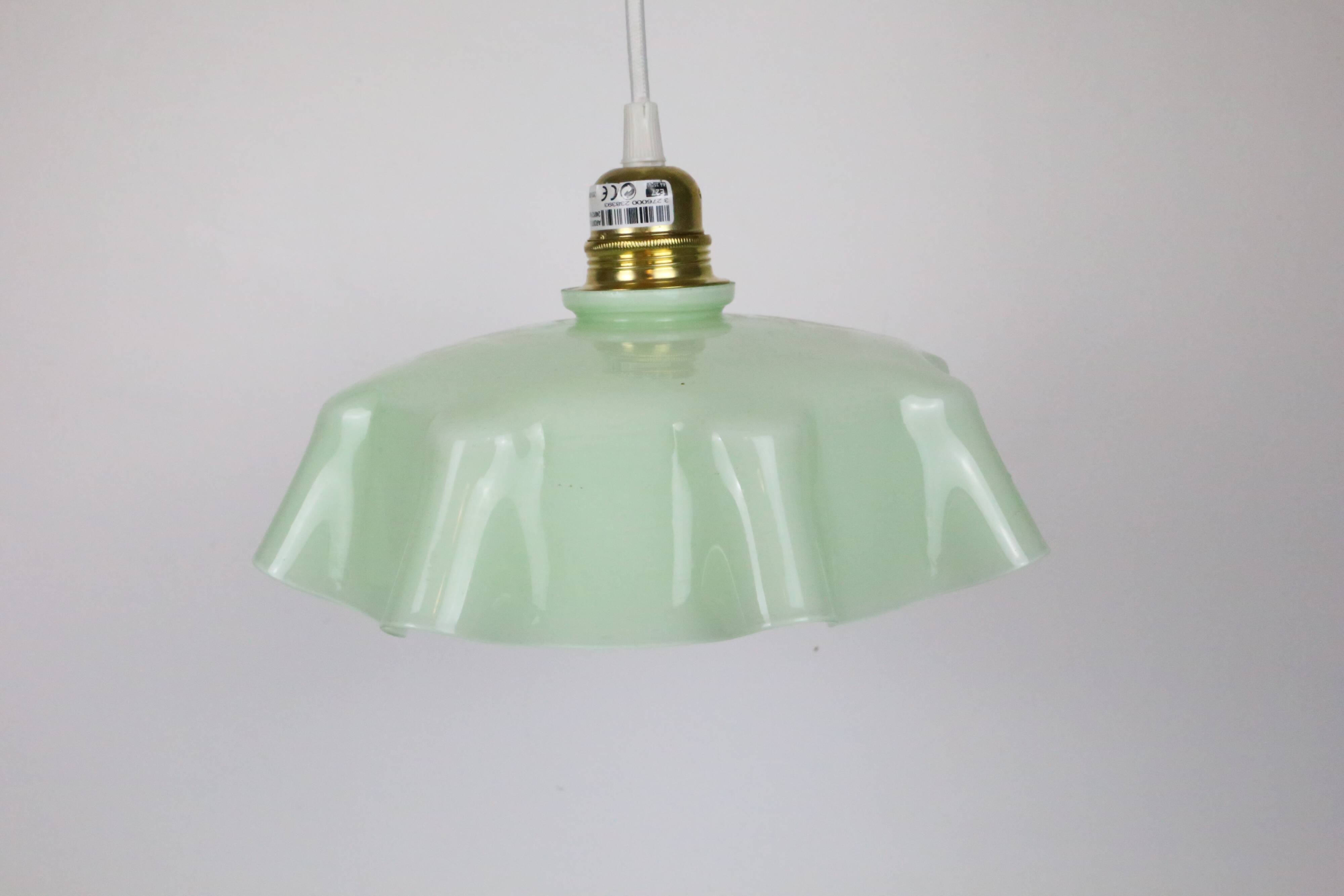 Mint green glass pendant lamp, vintage