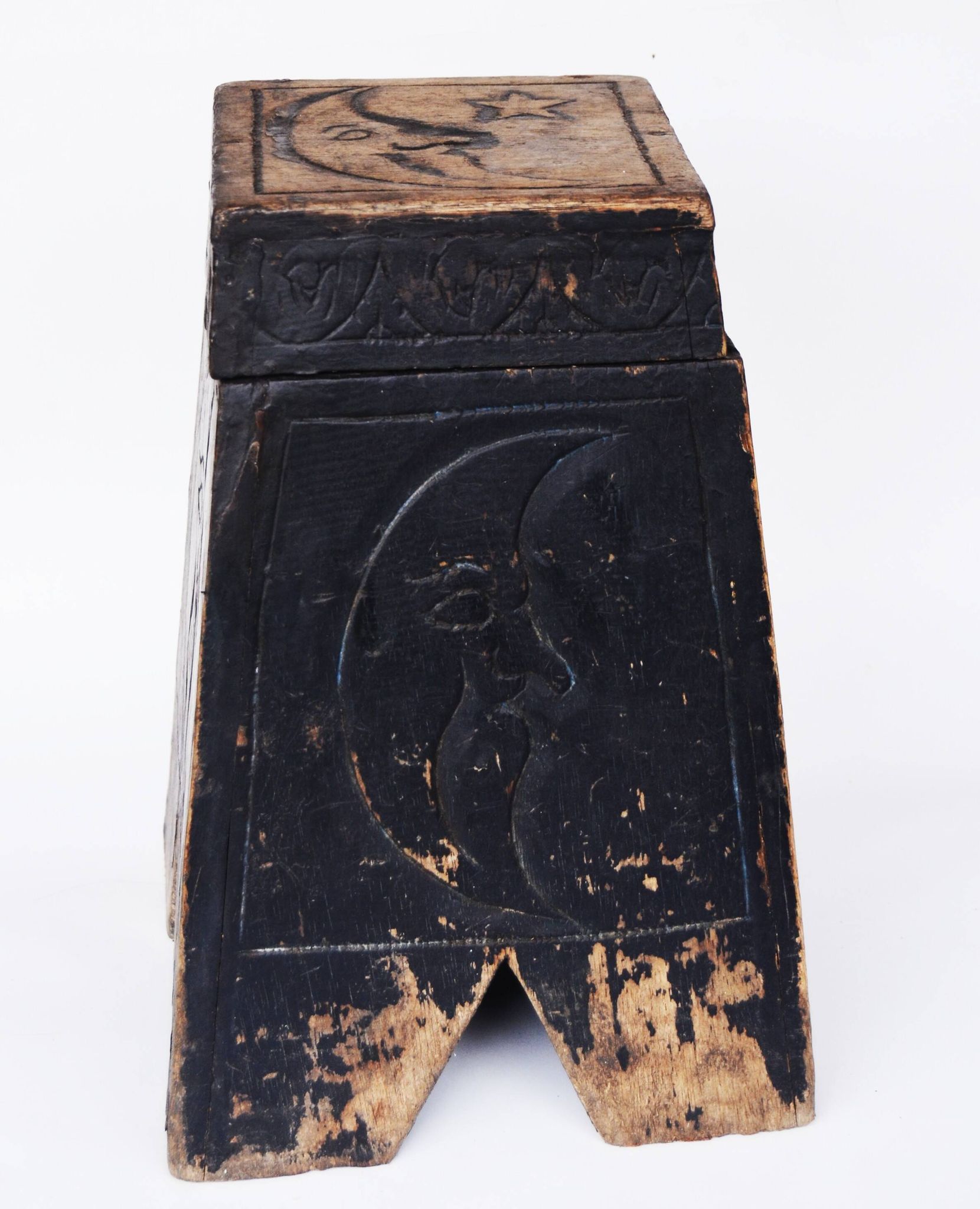 Antique Mystical Moon Stool / Step Stool / Secret Storage Box, circa 1900