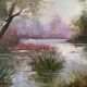 Old painting, landscape at the pond, signed Leroux, XX century