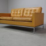 Florence Knoll two-seater sofa in mustard yellow leather, 1970
