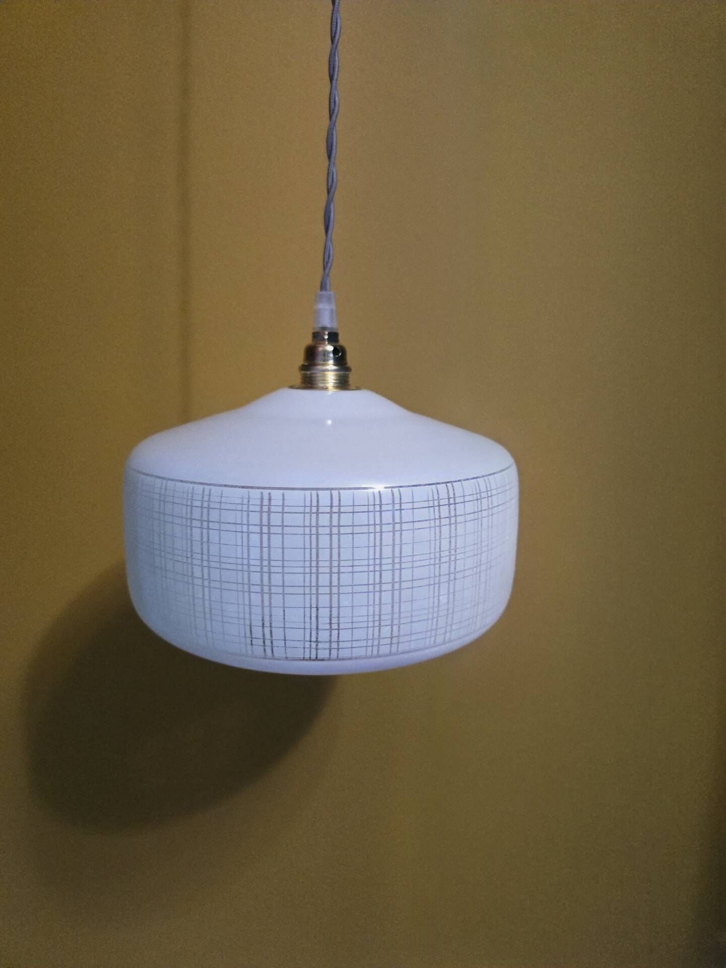 Vintage white striped glass checkered suspension globe