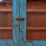 Old Burmese teak wall display case original blue patina
