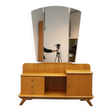 Vintage kaptafel met drieluik spiegel eiken