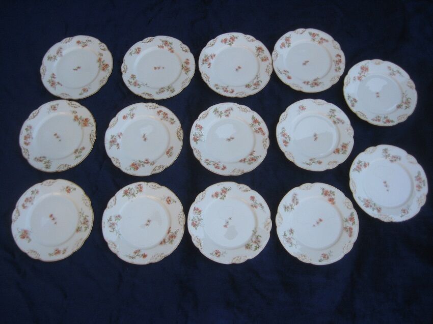 Former service a dessert, limoges, scalloped, flowers and gold