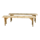 Pair of old farmhouse benches made of raw solid wood.