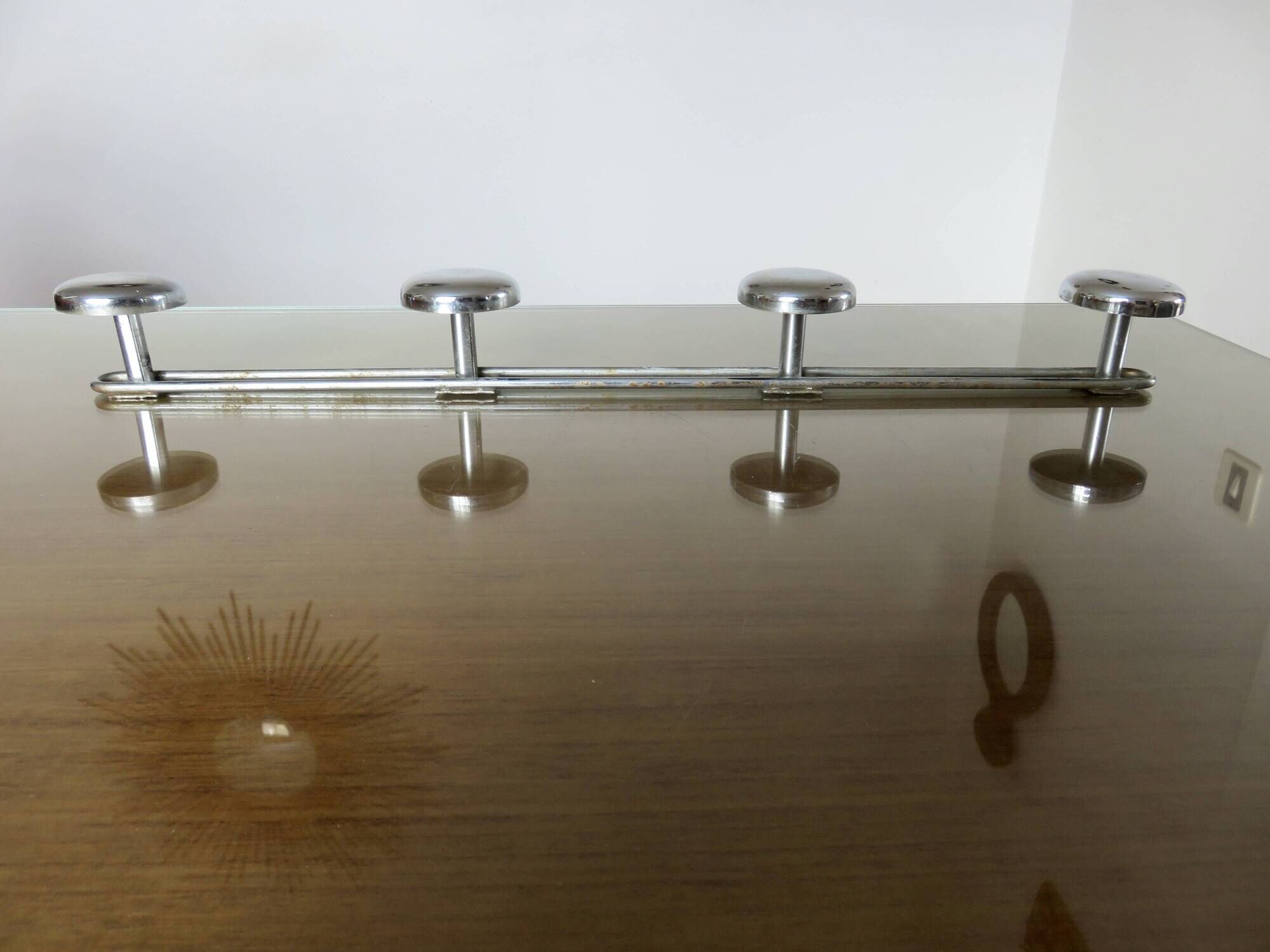 Chrome metal wall coat rack with 4 hooks, 57cm, 1970, vintage