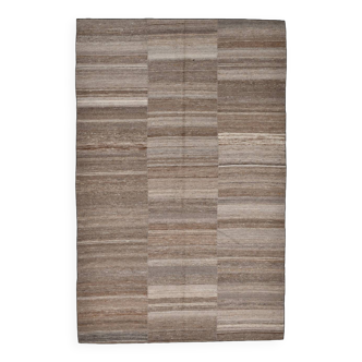 Tapis de salon Kilim marron et beige 6x10, 199x306 cm