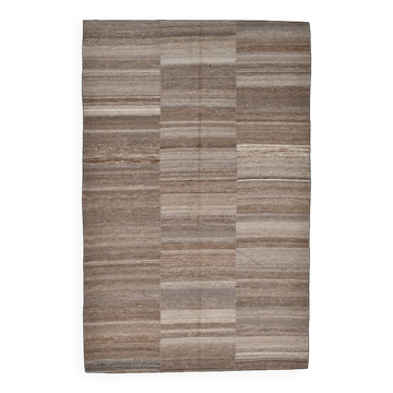 Tapis de salon Kilim marron et beige 6x10, 199x306 cm