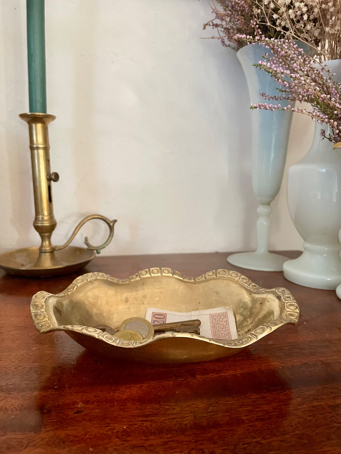 Vintage brass basket tray