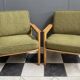 set of arm chairs in green fabric and wood 1960s