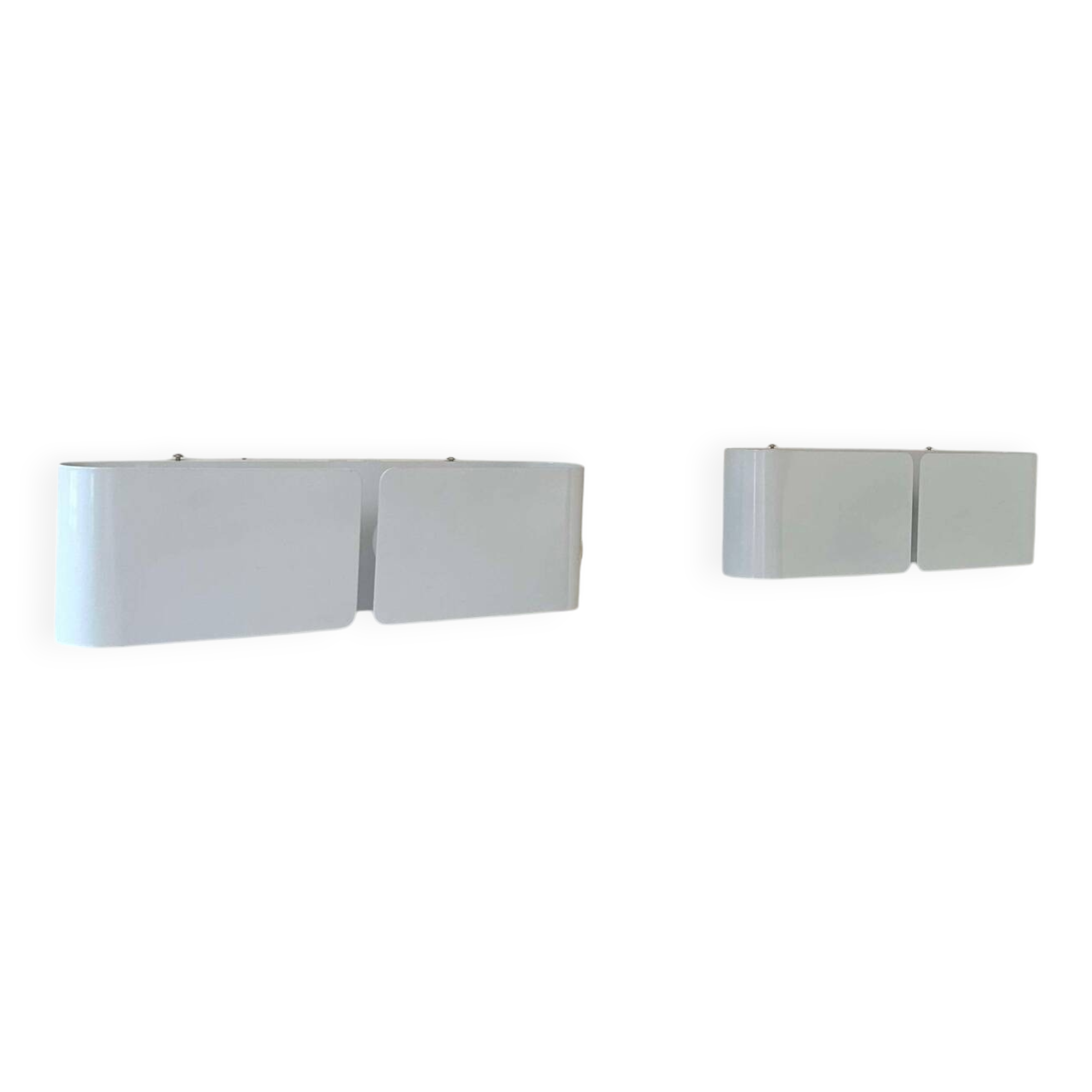 Pair of vintage wall lights, curved white metal, France 1980