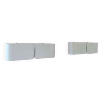 Pair of vintage wall lights, curved white metal, France 1980
