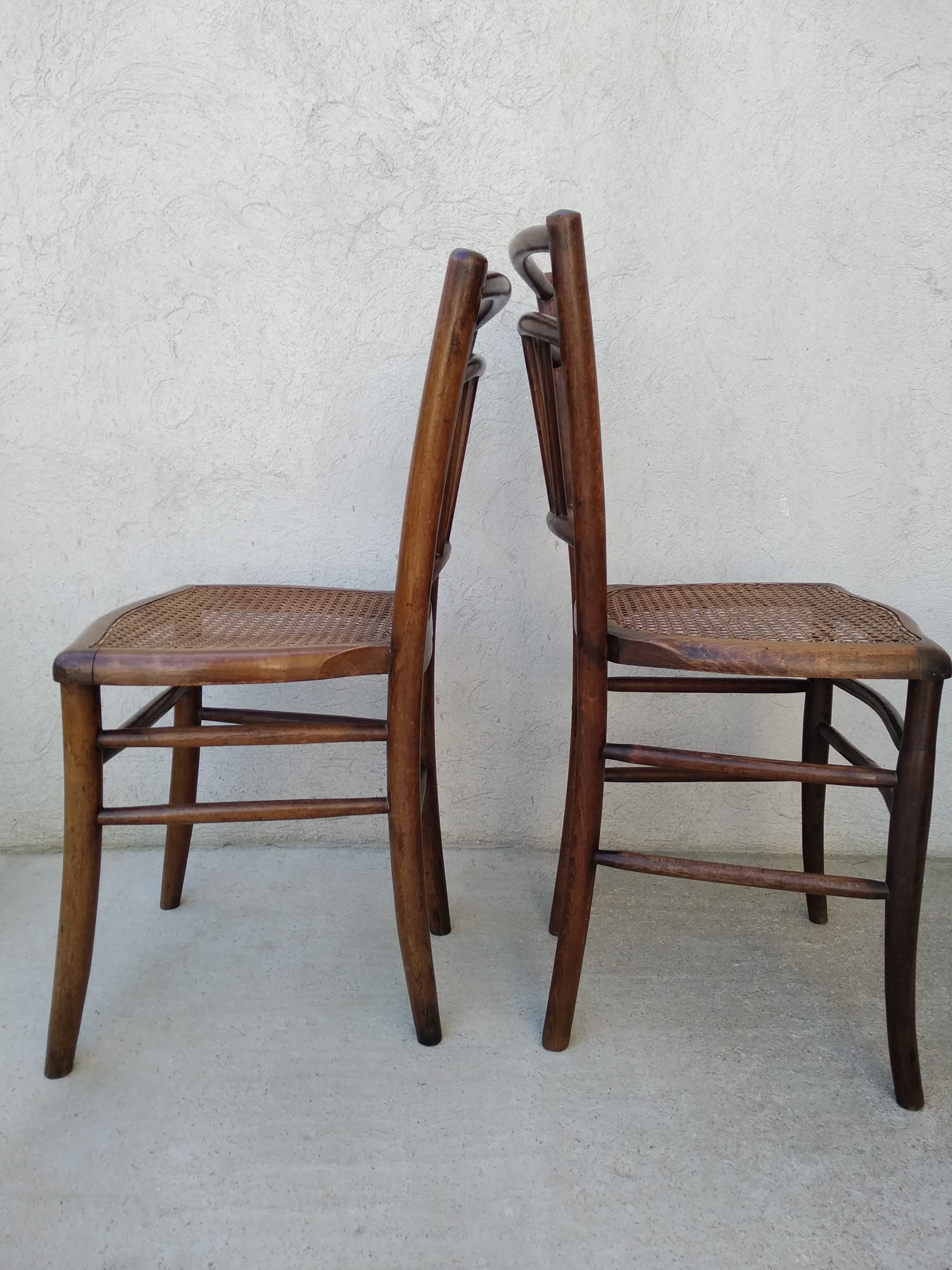 Set of 4 antique bistro chairs canned seats