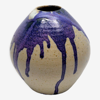 Ceramic studio vase in blue and purple pottery mid-century germany