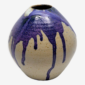 Vase d’atelier en céramique en poterie bleue et violette allemagne du milieu du siècle