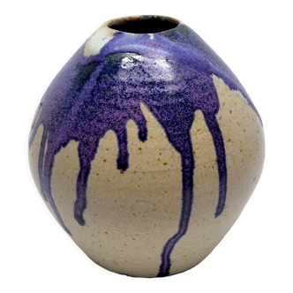 Ceramic studio vase in blue and purple pottery mid-century germany