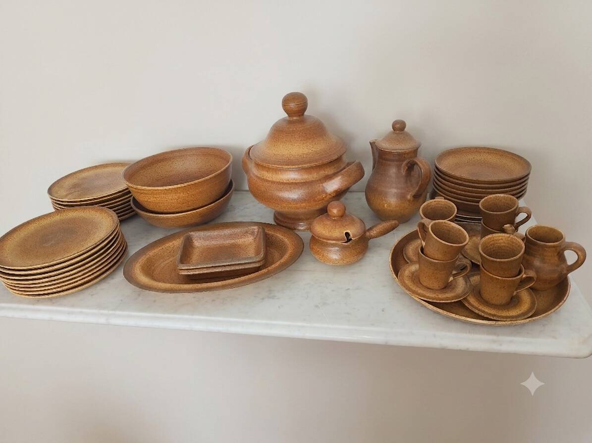 Vintage speckled glazed stoneware table service – 1970s
