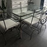 Roche Bobois glass and steel dining table and 6 chairs