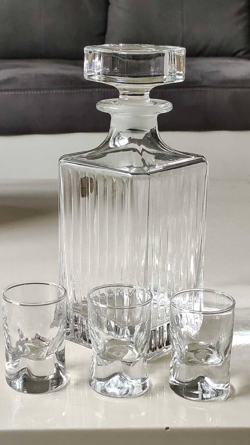 RCR/Royal Crystal Rock Square Whisky/Liqueur Decanter, Italy. Crystal. Diamond-striped/pointed patterns. Capacity 75 cl