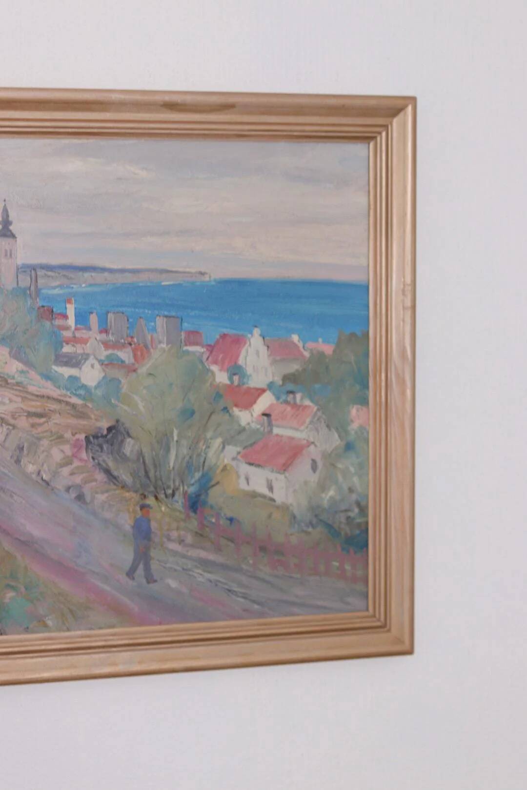 Original Swedish Oil on Panel – “Village Scene II” by E. R. Olsson – Signed