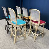 Lot de 5 chaises hautes bois clair et bois foncé avec cannage