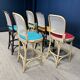 Set of 5 high chairs in light wood and dark wood with canework