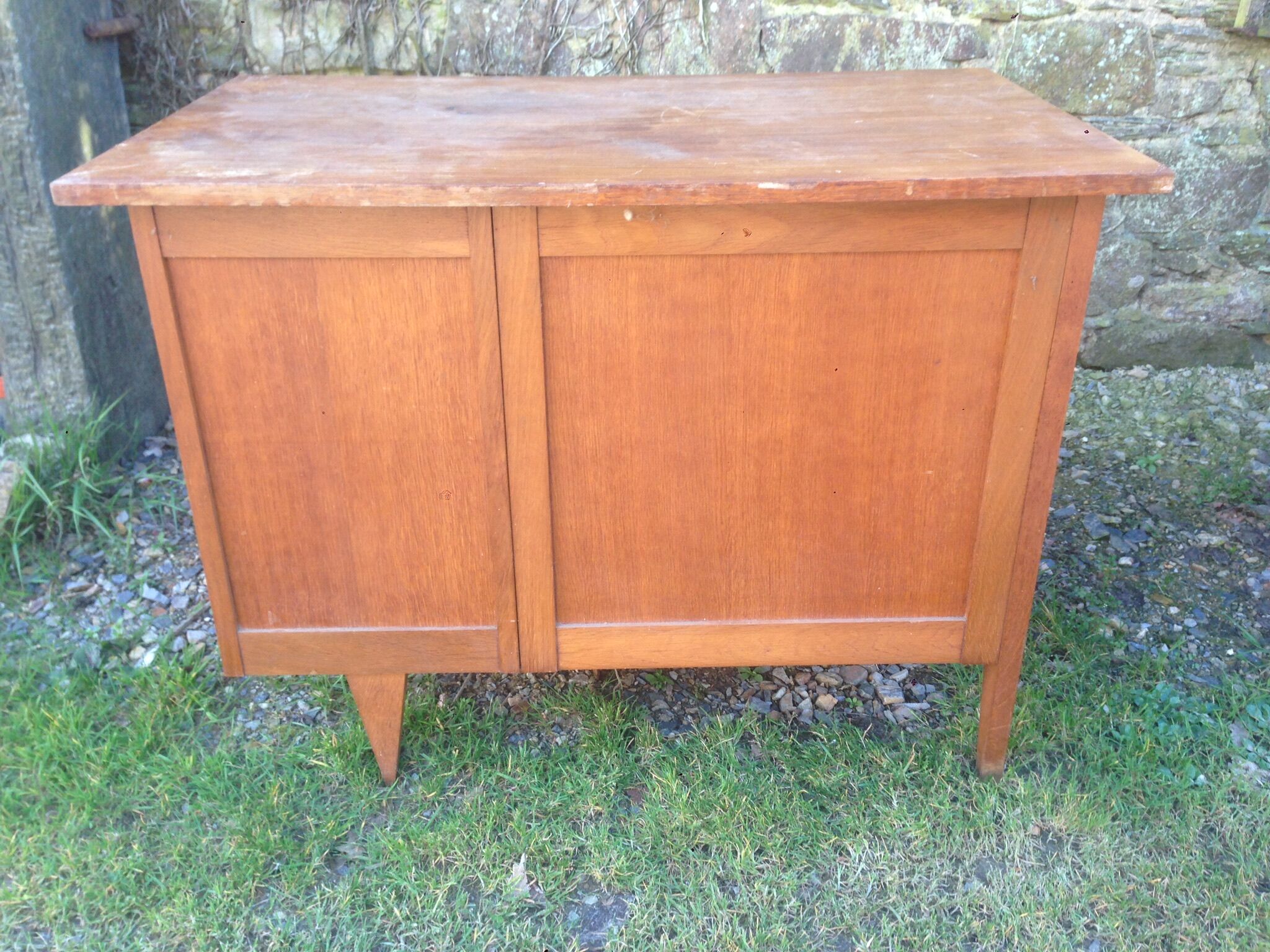 Bureau de secrétaire vintage en chêne pieds compas.
