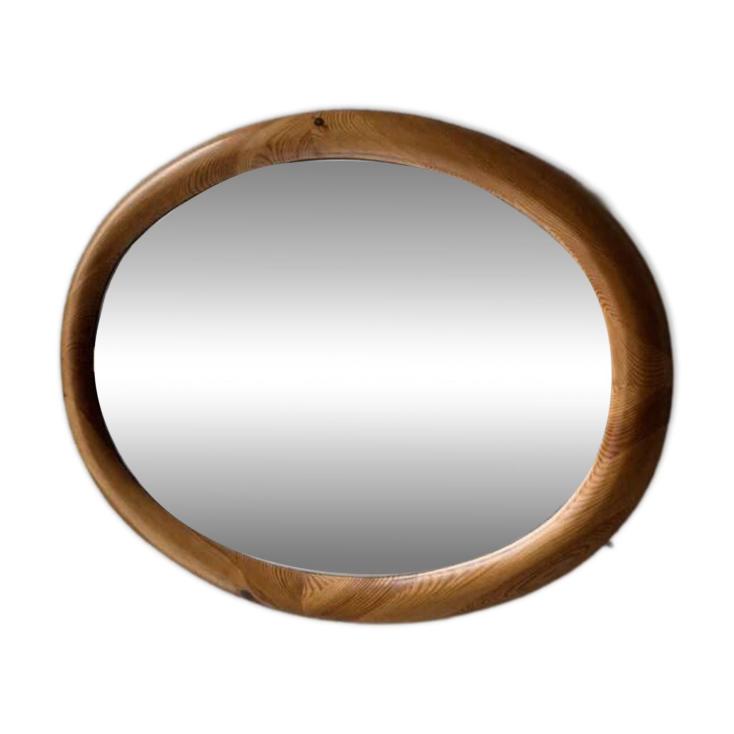 Oval pine mirror Glasmaster Markaryd Sweden 1970s