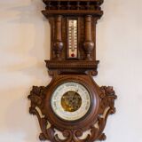 Henri II barometer and thermometer in carved wood