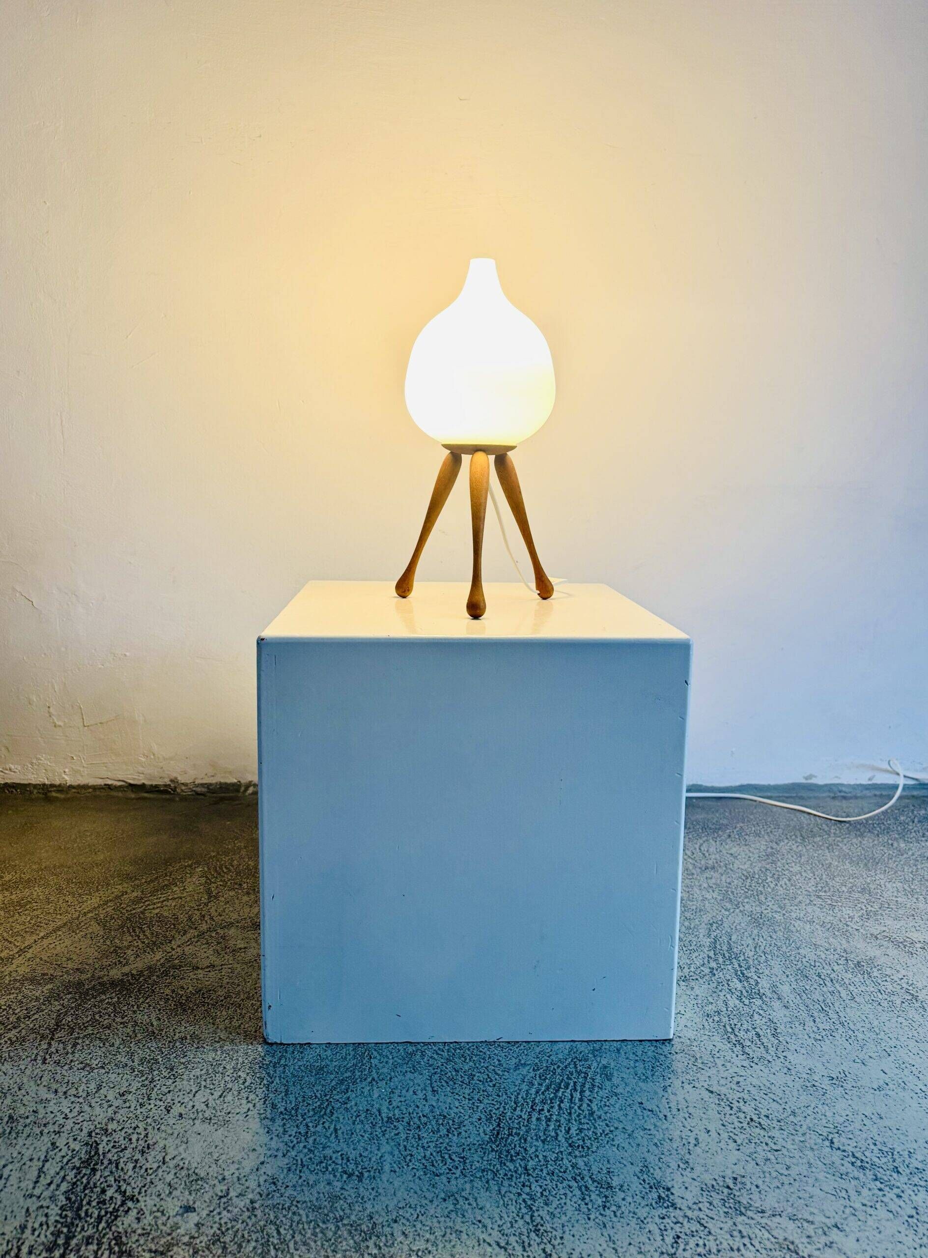 Model 105 Wooden Tripod Table Lamp By Uno & Östen Kristiansson For Luxus, Sweden 1950S